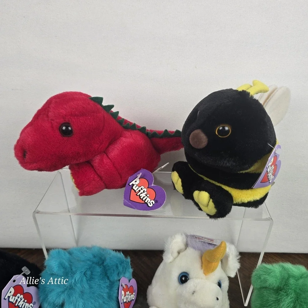 16 Puffkins Vintage Plush Mini Stuffed Animal Lot Elephant Cat Toucan Unicorn
